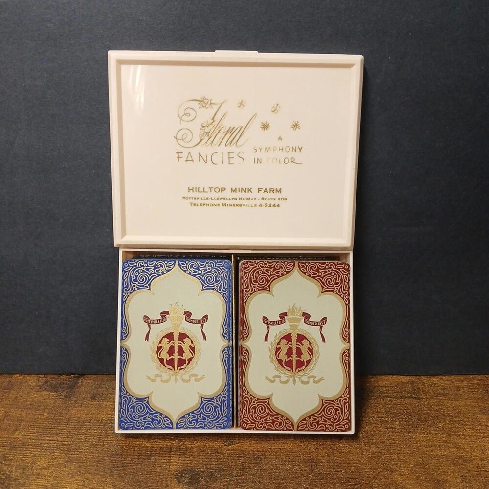 Vintage Dual 53-Card Playing Card Decks w/ Floral Fancies Case, Pottsville PA